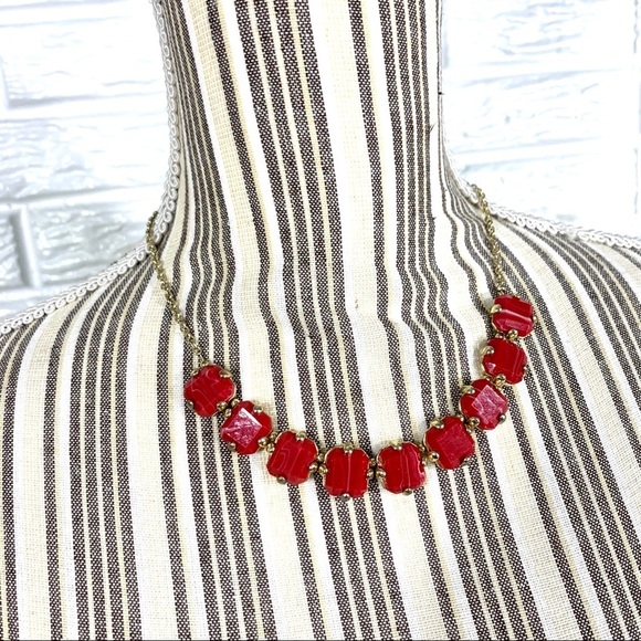 Gold and Raspberry Pink Stone Necklace - Picture 1 of 4